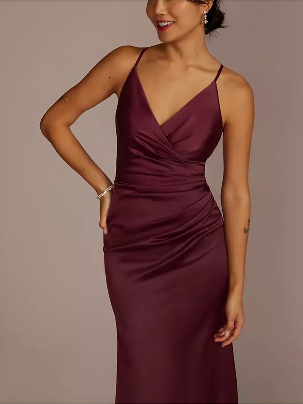 Elegant Satin V-Neck Slip Dress in Burgundy